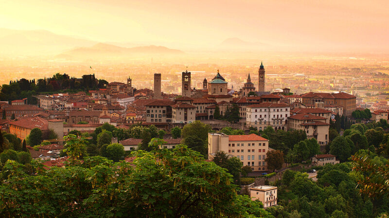Sunrise at Bergamo old town Lombardy Italy scaled