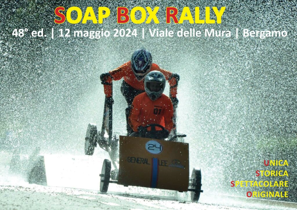 Il 48° Soap Box Rally si svolgerà domenica 12 maggio 2024 in Bergamo Alta