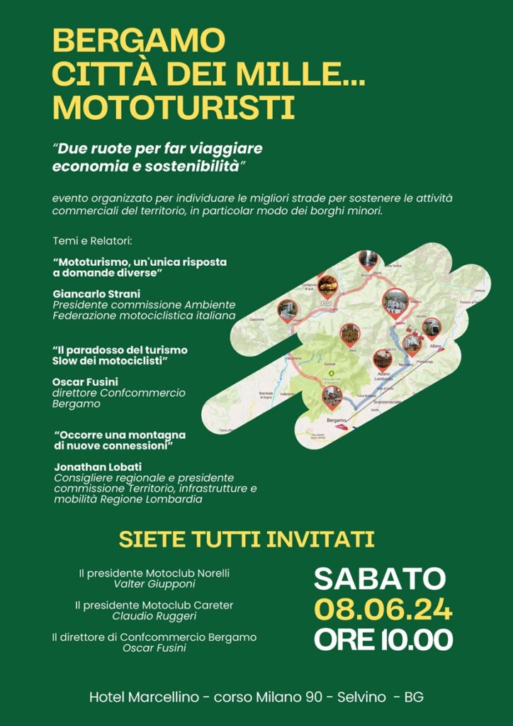 Bergamo città dei mille mototuristi, convegno su economia e sostenibilità sabato 8 giugno a Selvino