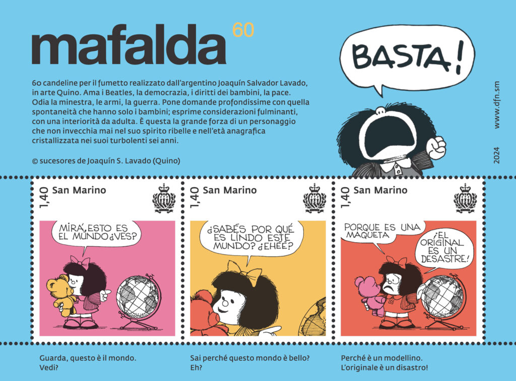771 Mafalda foglietto Poste San Marino dedica un’emissione alla protagonista del celebre fumetto di Quino