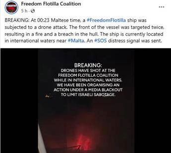 Attacco di droni colpita nave con aiuti umanitari per Gaza doveva imbarcarsi anche Greta Thunberg Video Attacco di droni colpita nave con aiuti umanitari per Gaza doveva imbarcarsi anche Greta Thunberg Video