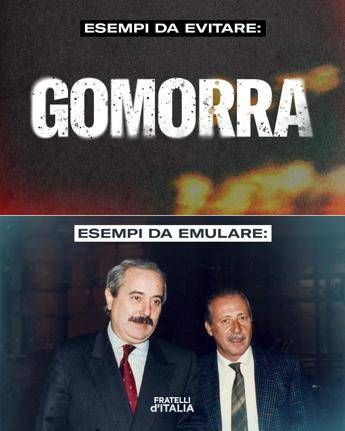 Falcone post di FdI contro Gomorra Diffida di chi ha speculato sulla criminalita Falcone post di FdI contro Gomorra Diffida di chi ha speculato sulla criminalita