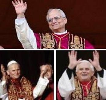 Papa Prevost come Wojtyla e Ratzinger alla loggia con stola mozzetta e rocchetto Papa Prevost come Wojtyla e Ratzinger alla loggia con stola mozzetta e rocchetto