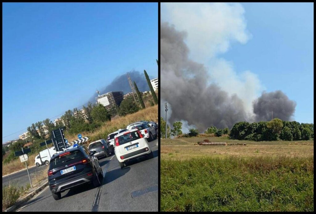 Roma vasto incendio a Piana del Sole fiamme verso laeroporto di Fiumicino Roma vasto incendio a Piana del Sole fiamme verso laeroporto di Fiumicino