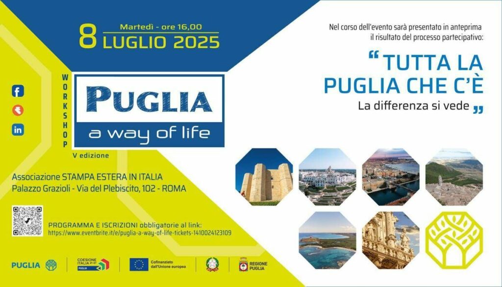 A Roma la V edizione di Puglia a way of life con il governatore Emiliano A Roma la V edizione di Puglia a way of life con il governatore Emiliano