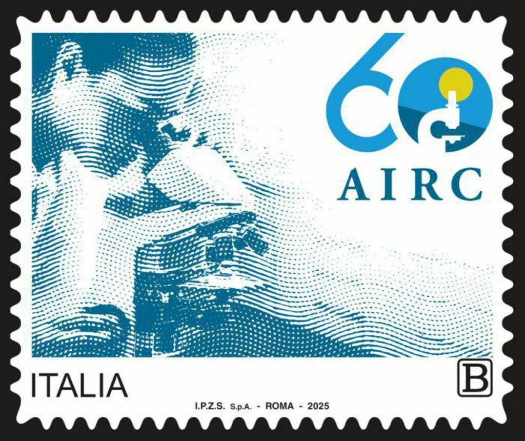 Francobollo per 60 Fondazione Airc impegno per ricerca oncologica in Italia Francobollo per 60 Fondazione Airc impegno per ricerca oncologica in Italia